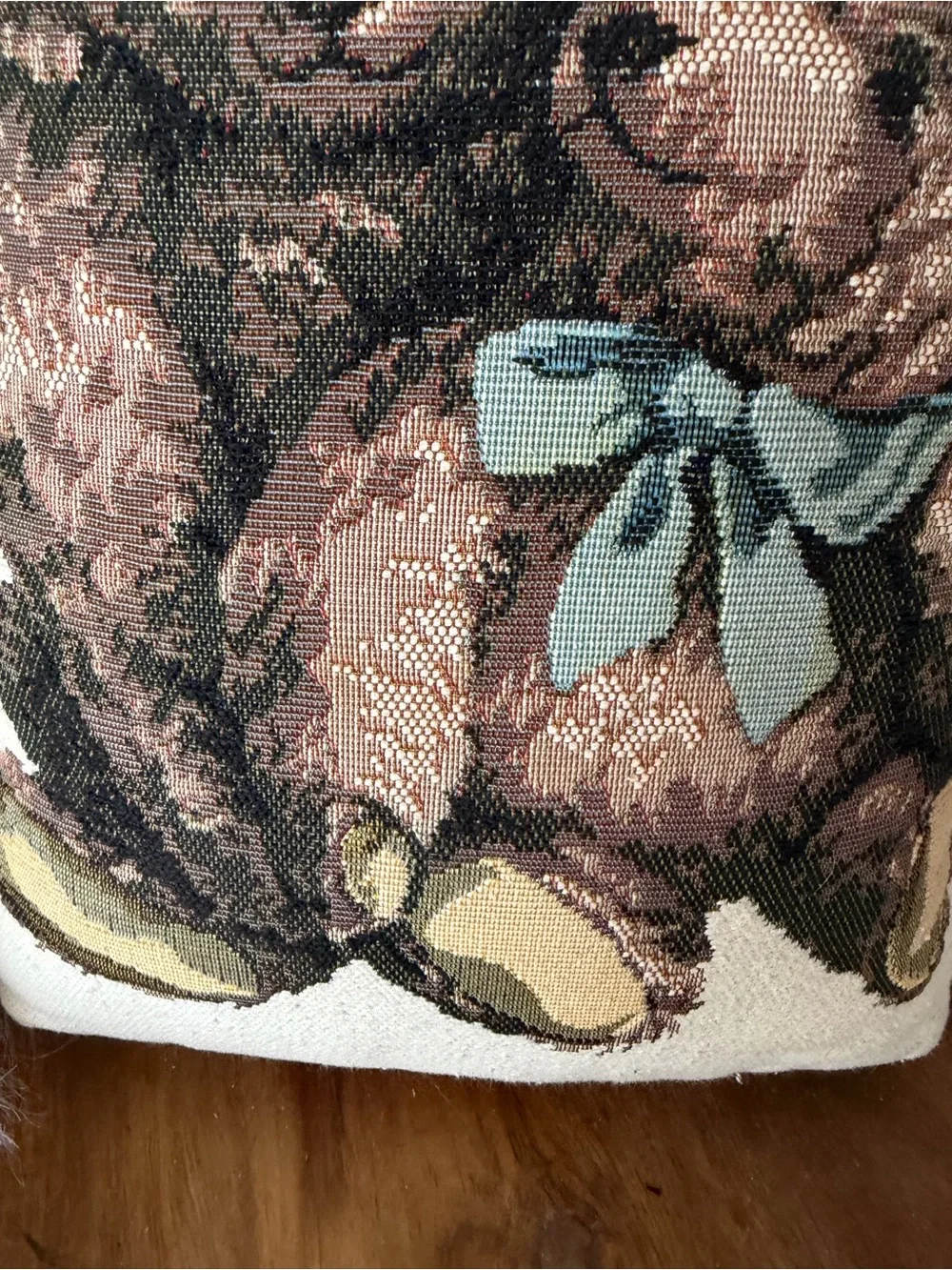 Handcrafted Teddy Bear Needlepoint Pillow - Cream with Brown Bears